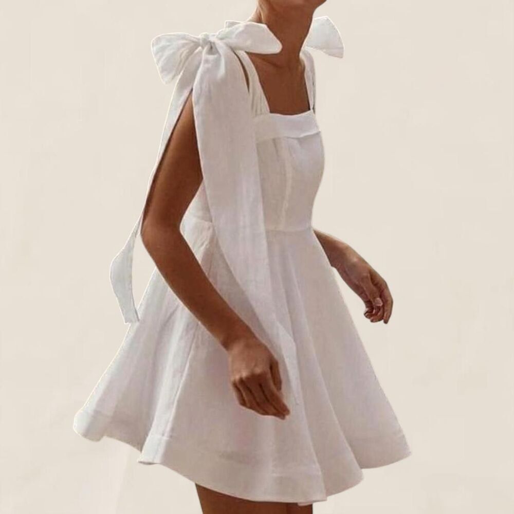 Dissh Aisle Pearl Bow Linen Mini Dress Size 6 Coastal Cowgirl graduation dress